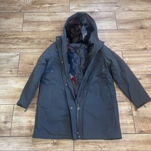 Diane Von Furstenberg Gray Hooded Coat with Multicolor Lining